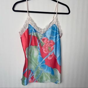 Natori Private Luxuries Lace Trim Floral Lingerie Cami Small
